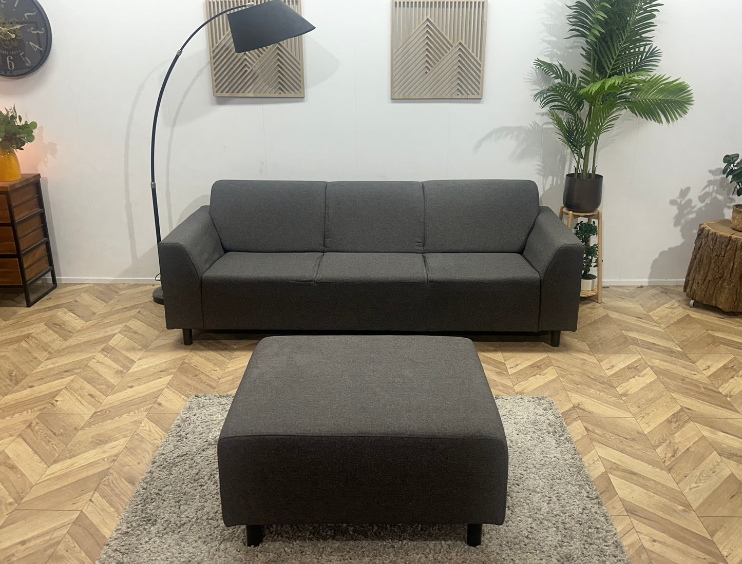 Antraciet 3-Zits Bank Inc Hocker ~ Vaste Kussens