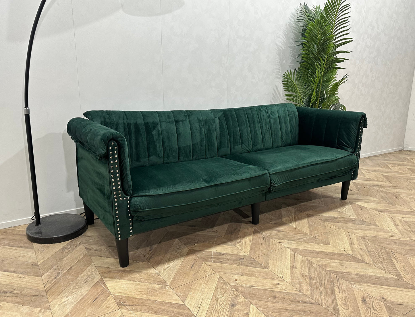 Groene Velvet 2.5-Zits Bank ~ Vaste Kussens