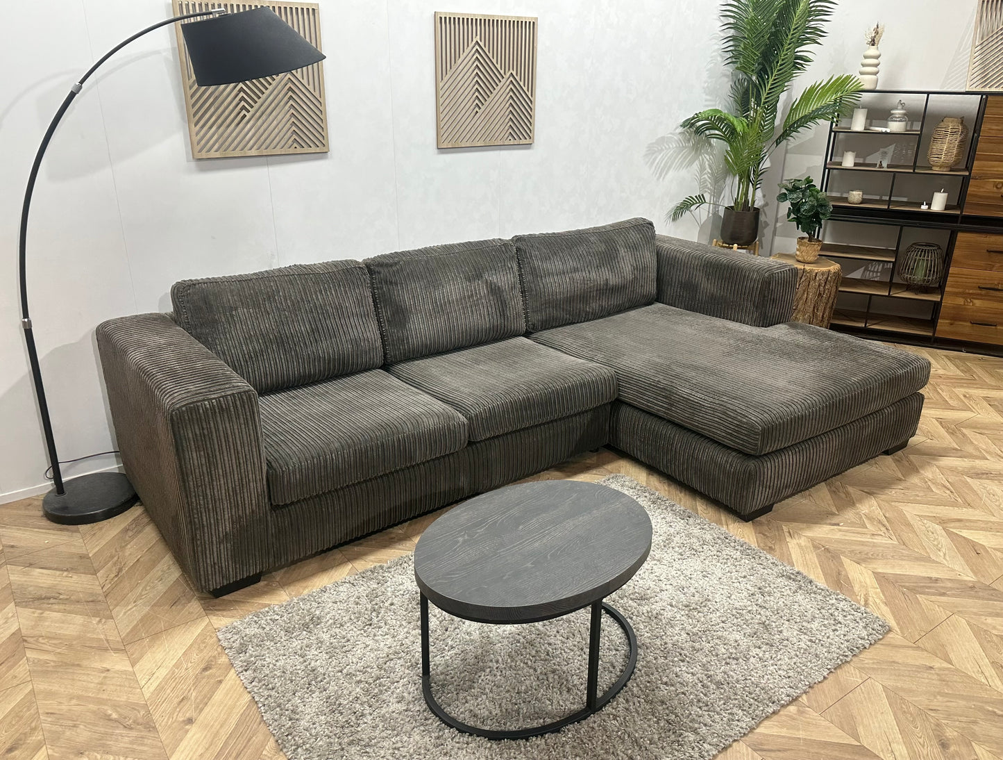 Bruine Ribstof Hoekbank ~ Losse Kussens Met Afneembare Hoezen