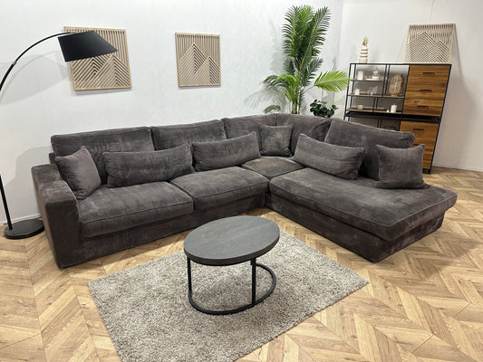 Antraciet Ribstof Hoekbank ~ Losse Kussens Met Afneembare Hoezen