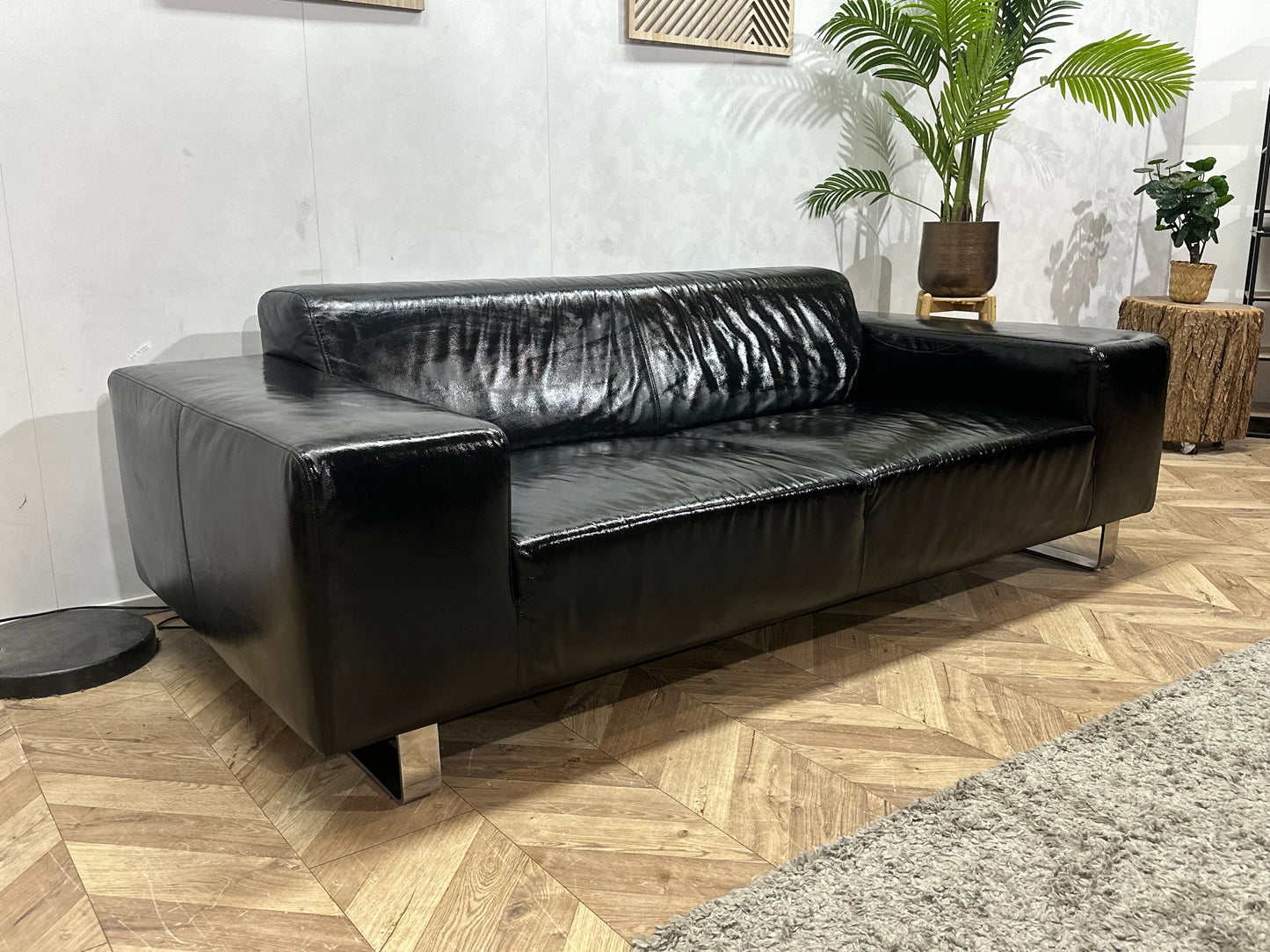 Zwarte Echt Lederen 2.5-Zits Bank ~ Geïmpregneerd