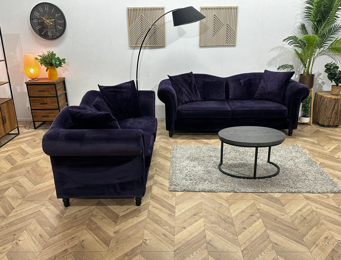 Paarse Velvet Banken Set ~ Losse Kussens Met Afneembare Hoezen