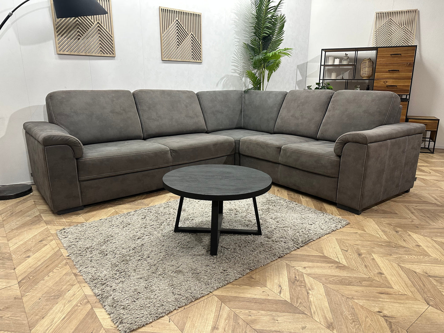 DSense Antraciet Suede Stoffen Hoekbank ~ Vaste Kussens