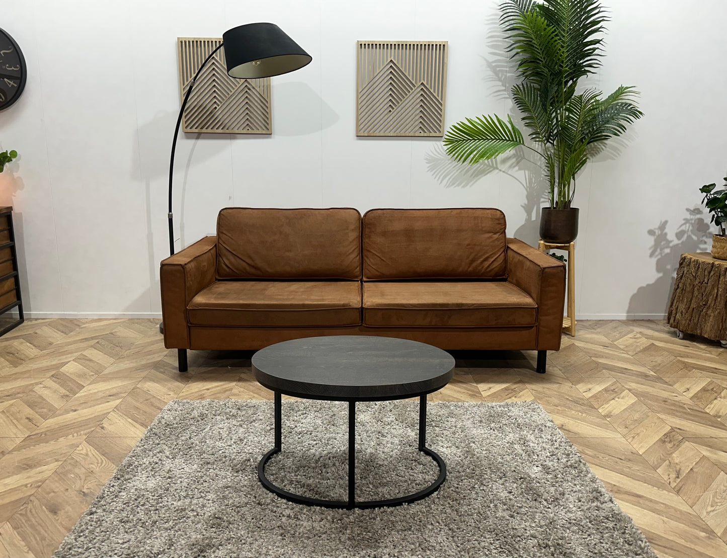 Cognac Bruine Suède Stoffen 2.5-Zits Bank ~ Losse Kussens Met Afneembare Hoezen