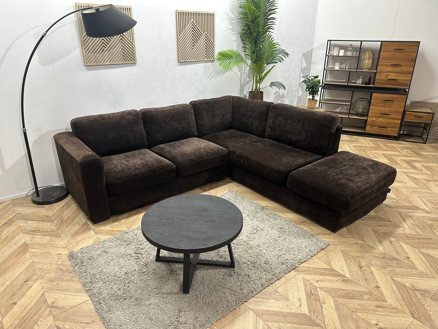 H&H Bruine Velvet Hoekbank ~ Losse Kussens Met Afneembare Hoezen