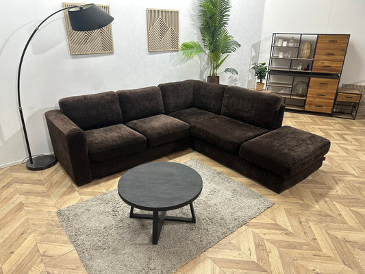 H&H Bruine Velvet Hoekbank ~ Losse Kussens Met Afneembare Hoezen