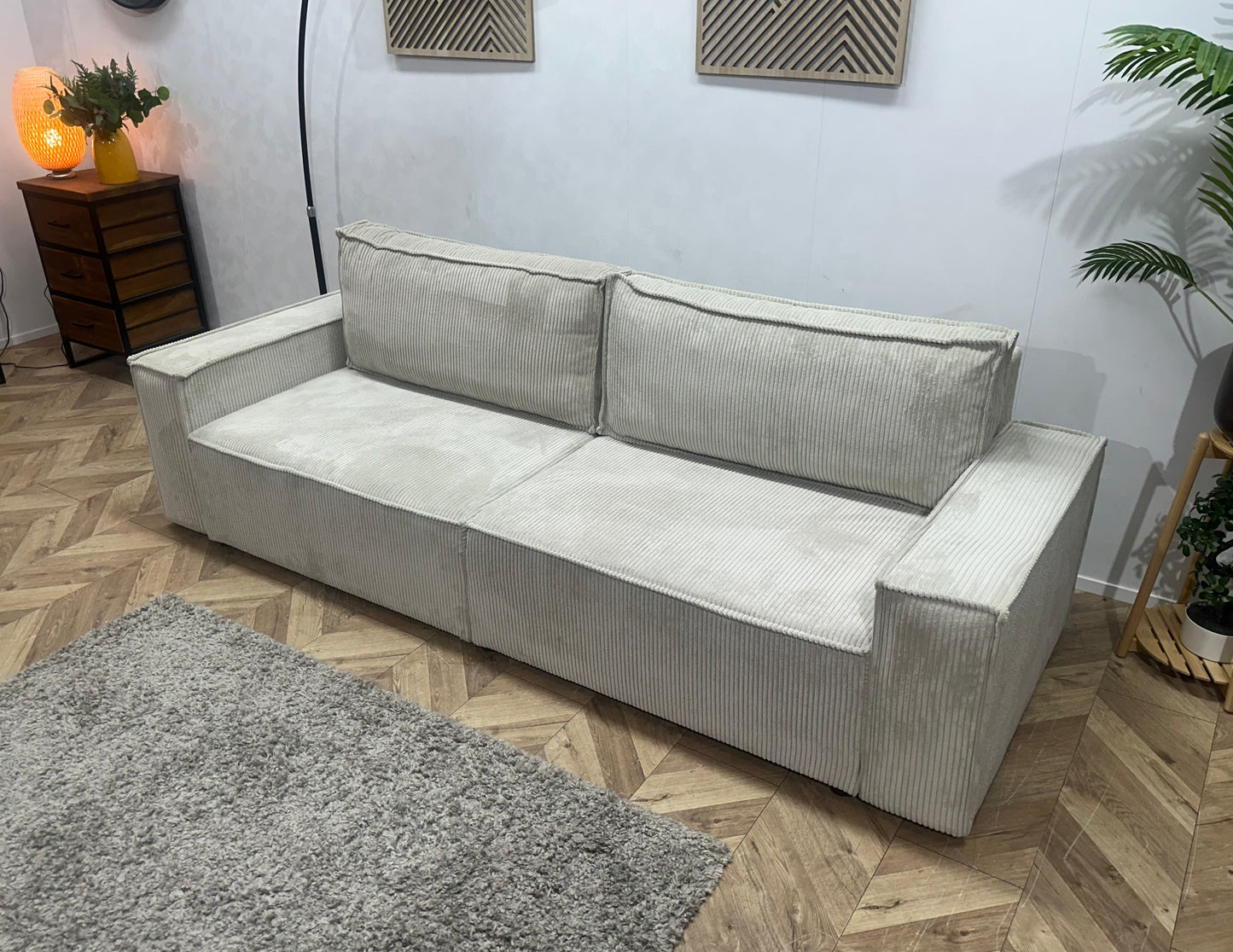 !Showroommodel! Witte Ribstof 4-Zits Bank