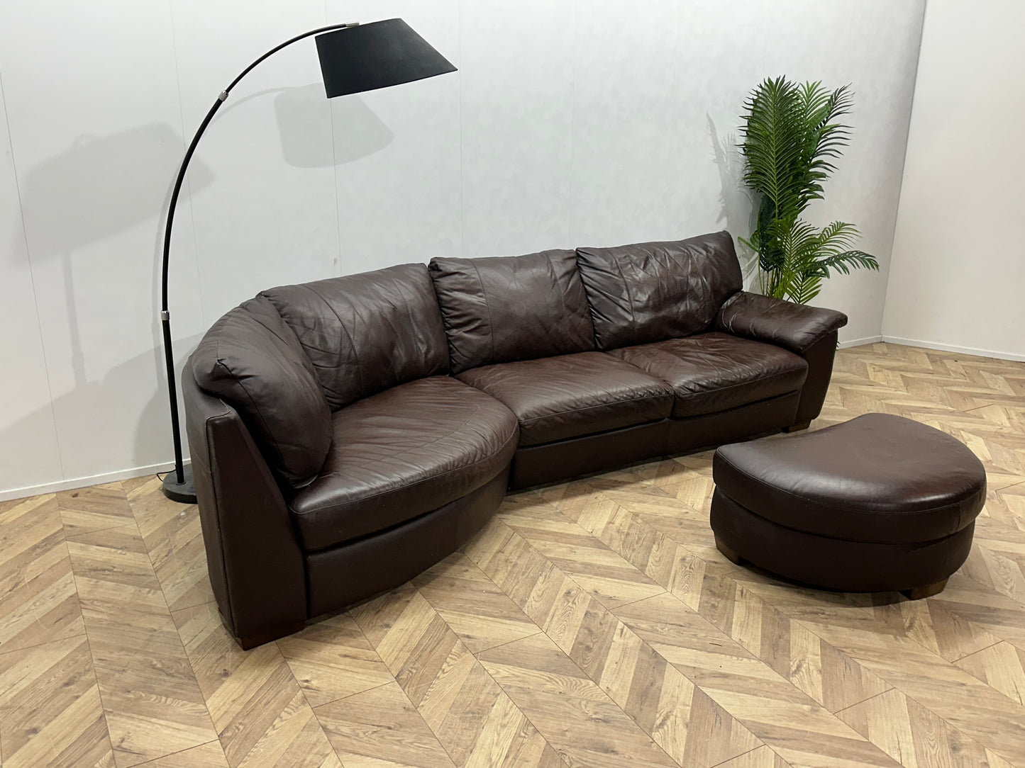 Bruine Echt Lederen Design Hoekbank Inc Hocker ~ Vaste Kussens