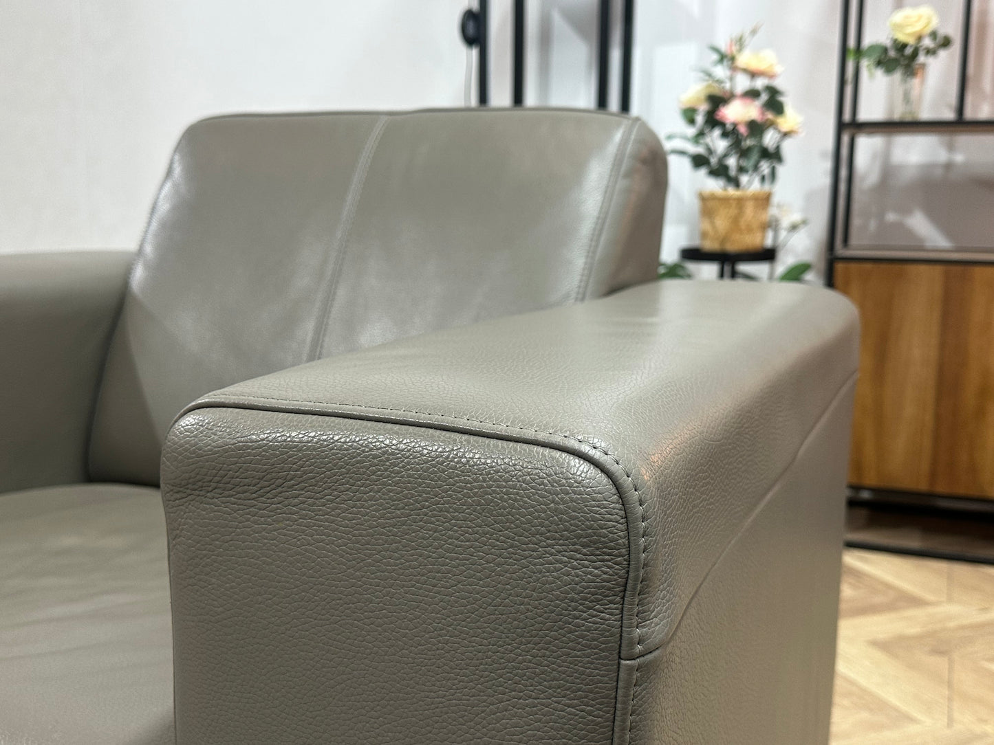 Taupe Echt Lederen 3-Zits Bank Inc Fauteuil ~ Vaste Kussens