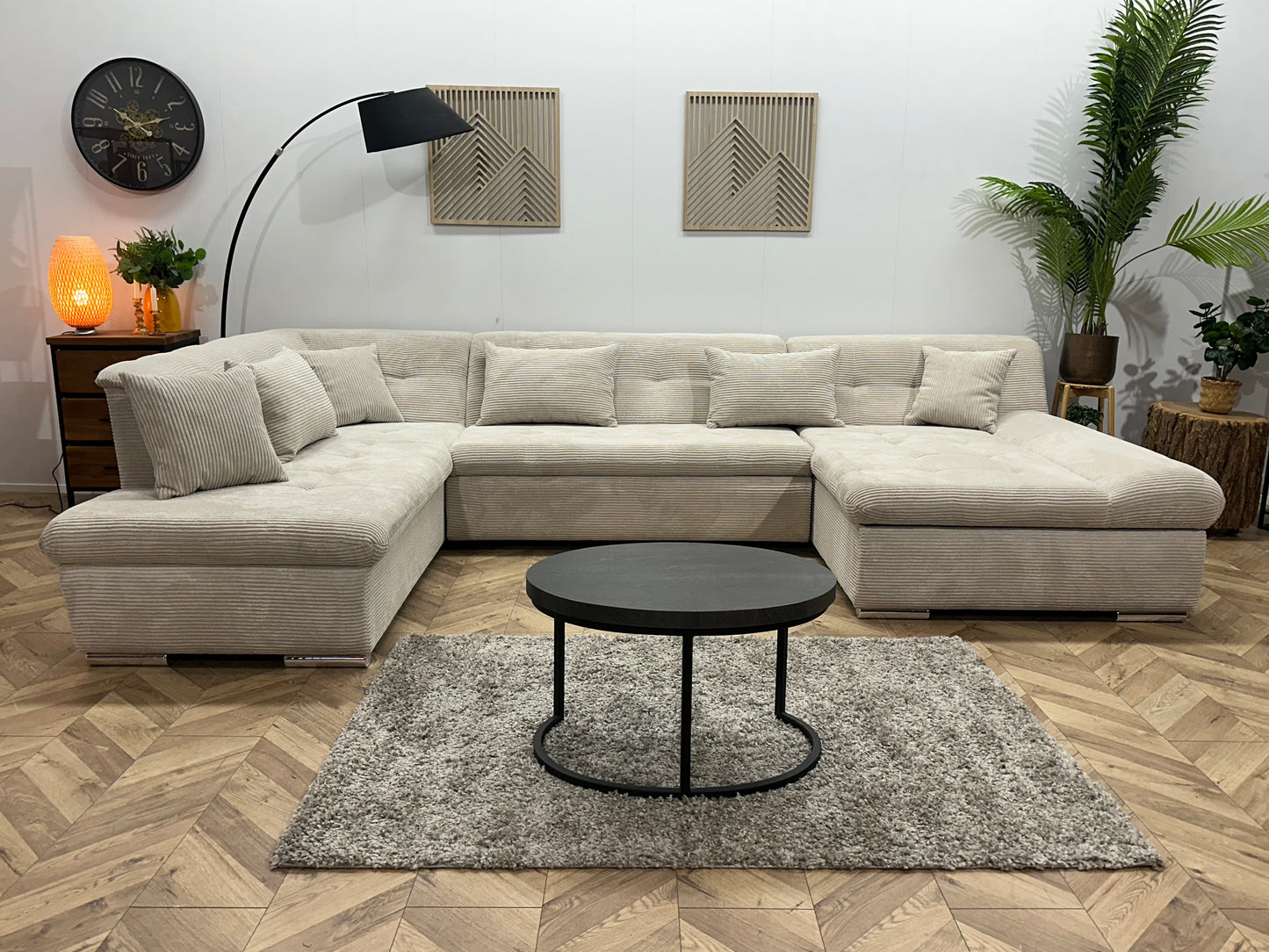 !Showroommodel! Crème Ribstof U Bank ~ Slaapfunctie