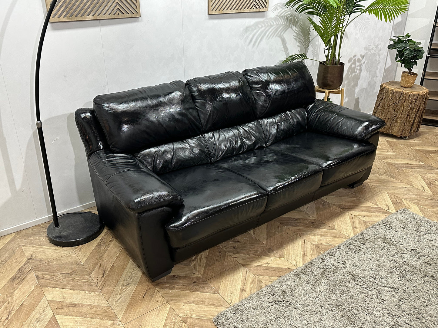 Zwarte Echt Lederen 3-Zits Bank ~ Geïmpregneerd