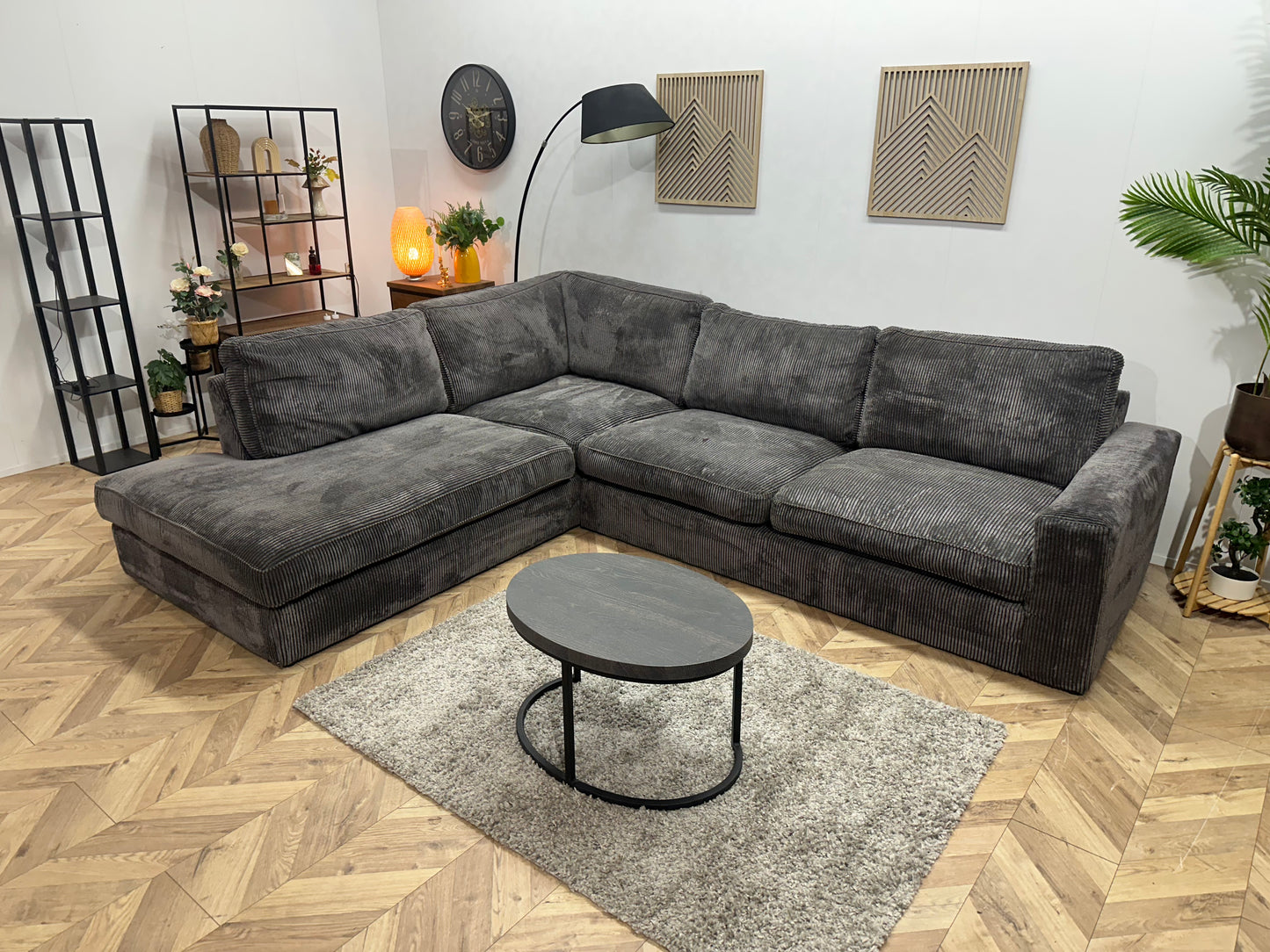 Antraciet Ribstof Hoekbank ~ Losse Kussens Met Afneembare Hoezen