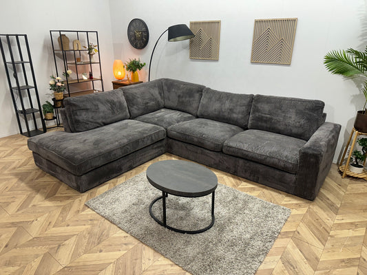 Antraciet Ribstof Hoekbank ~ Losse Kussens Met Afneembare Hoezen