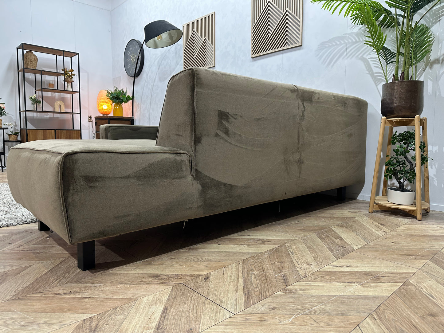 Groene Velvet Hoekbank ~ Vaste Kussens