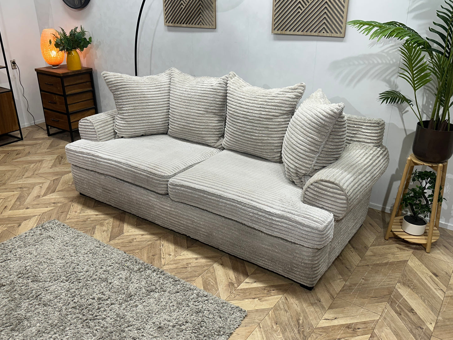 Witte Ribstof 2.5-Zits Bank ~ Losse Kussens Met Afneembare Hoezen