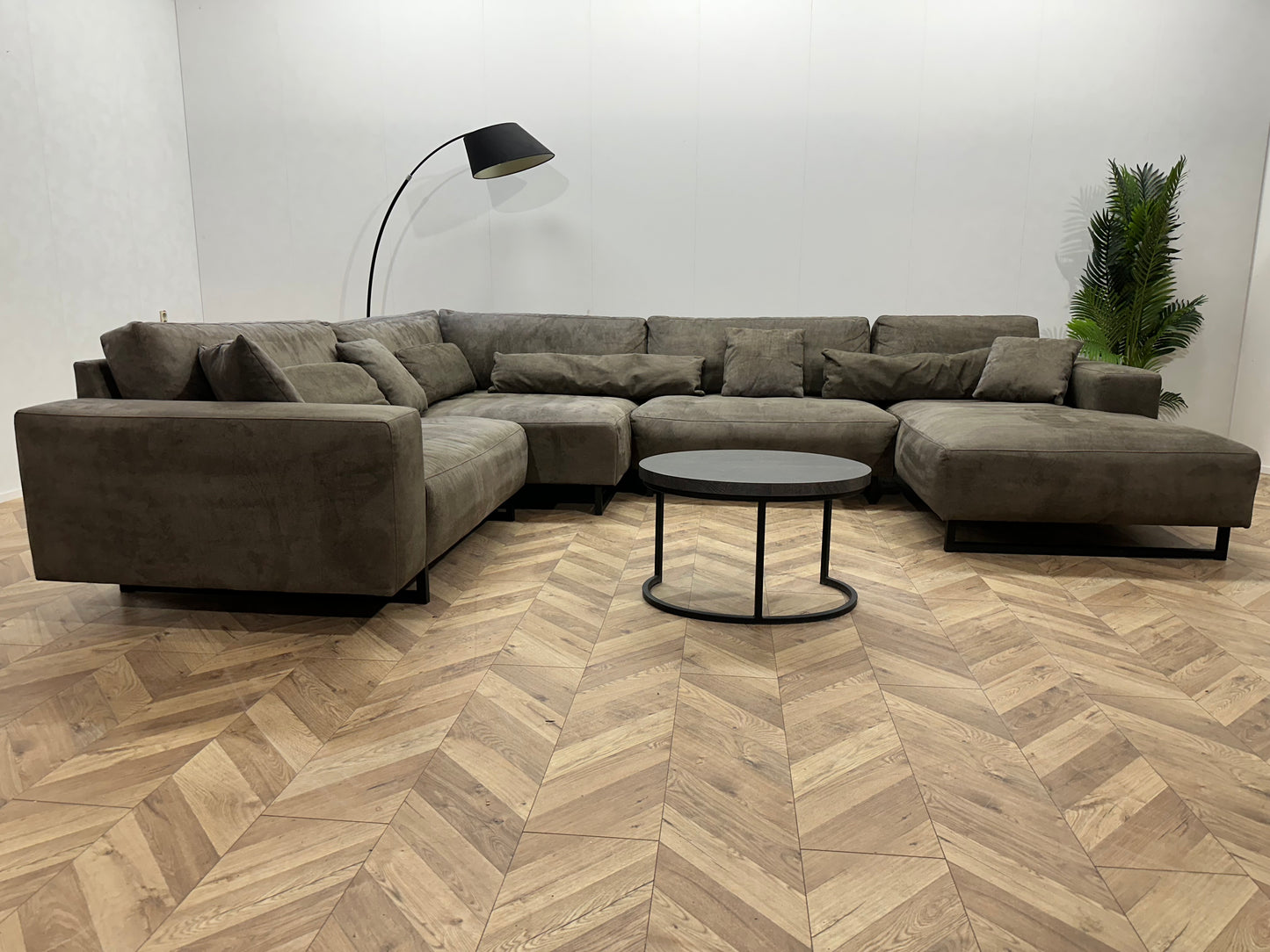 Suède Leather Look Leger Groene U Bank ~ Losse Rugkussens Met Afneembare Hoezen