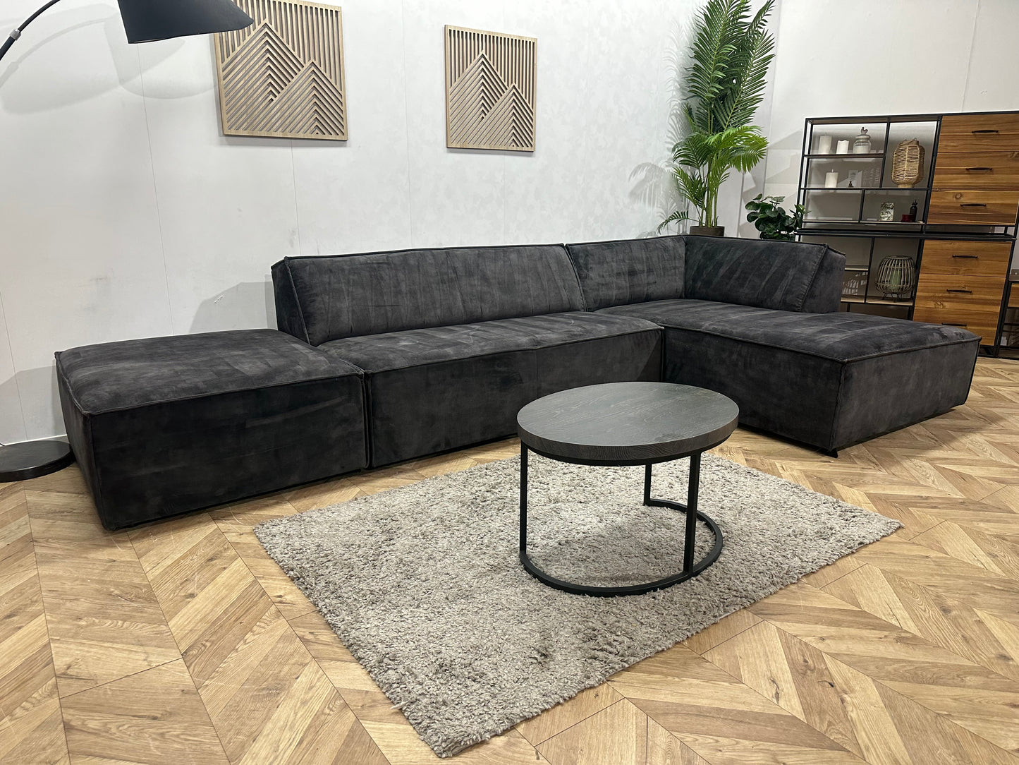 Zwarte Velvet Design Hoekbank ~ Vaste Kussens