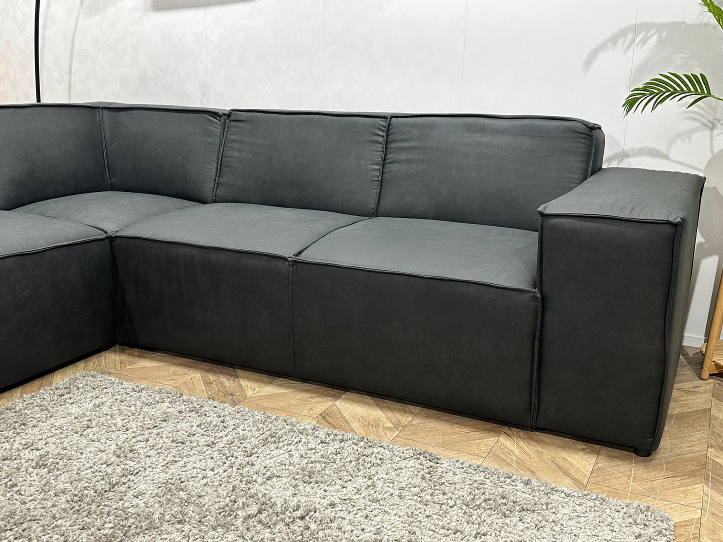 !Showroommodel! Antraciet Leather Look Hoekbank
