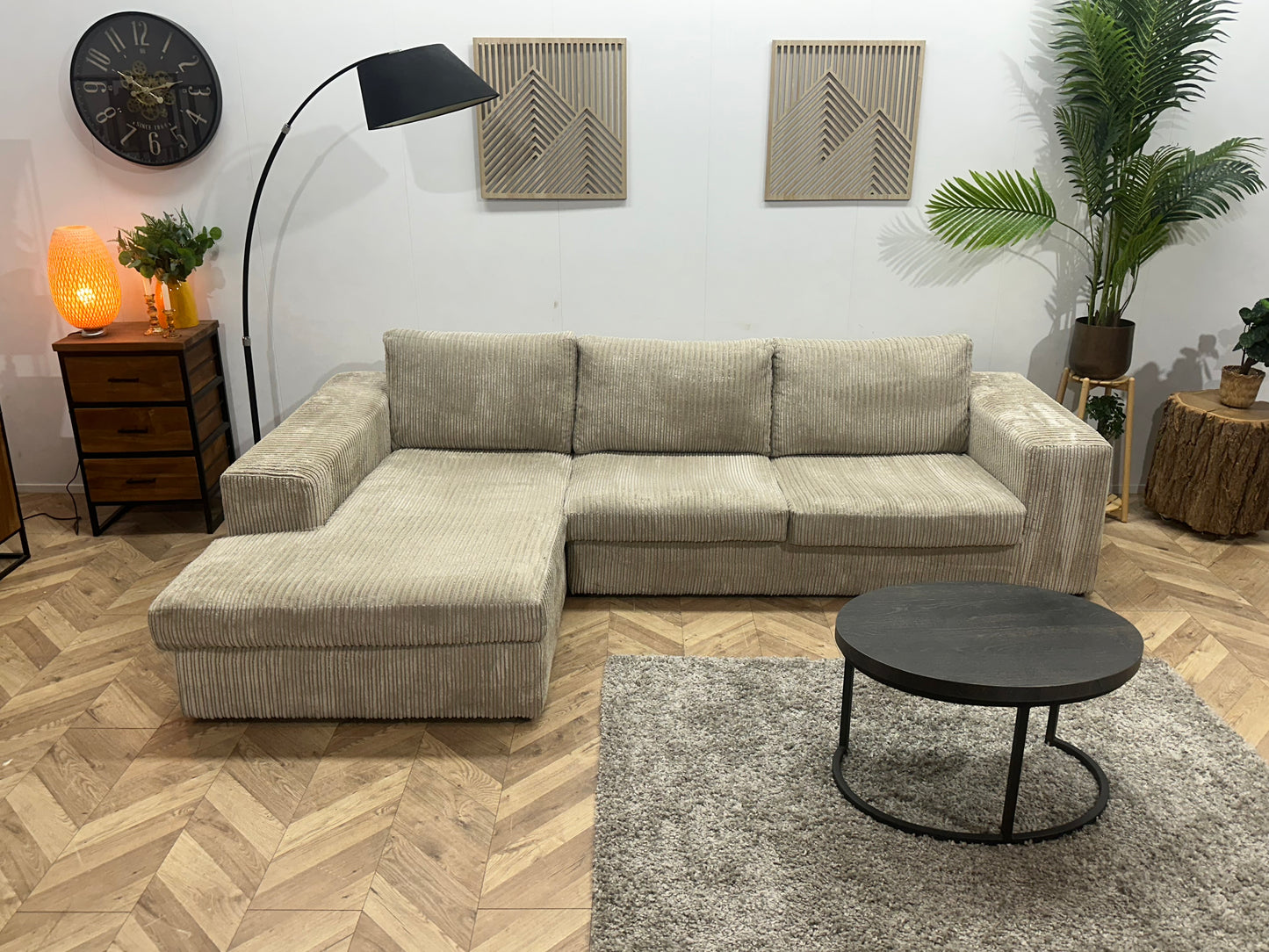 Crème Ribstof Hoekbank ~ Losse Kussens Met Afneembare Hoezen