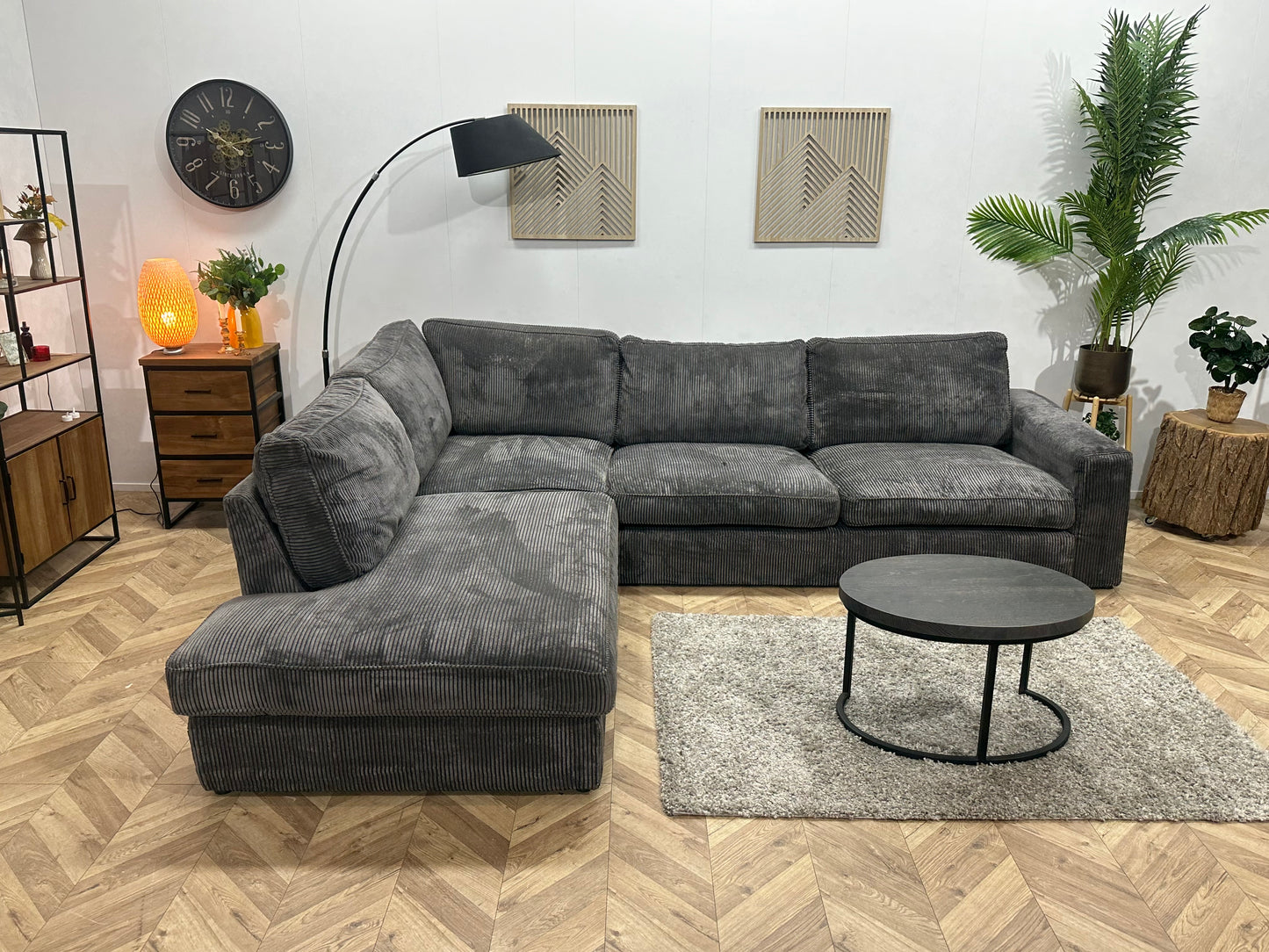 Antraciet Ribstof Hoekbank ~ Losse Kussens Met Afneembare Hoezen