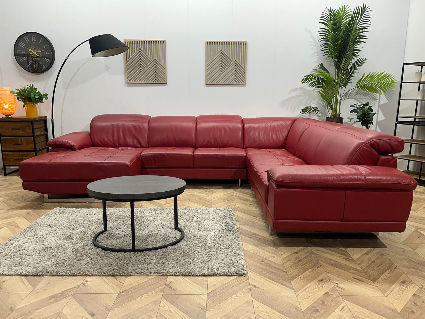 Rode Echt Lederen U Bank ~ Verstelbare Hoofdsteunen