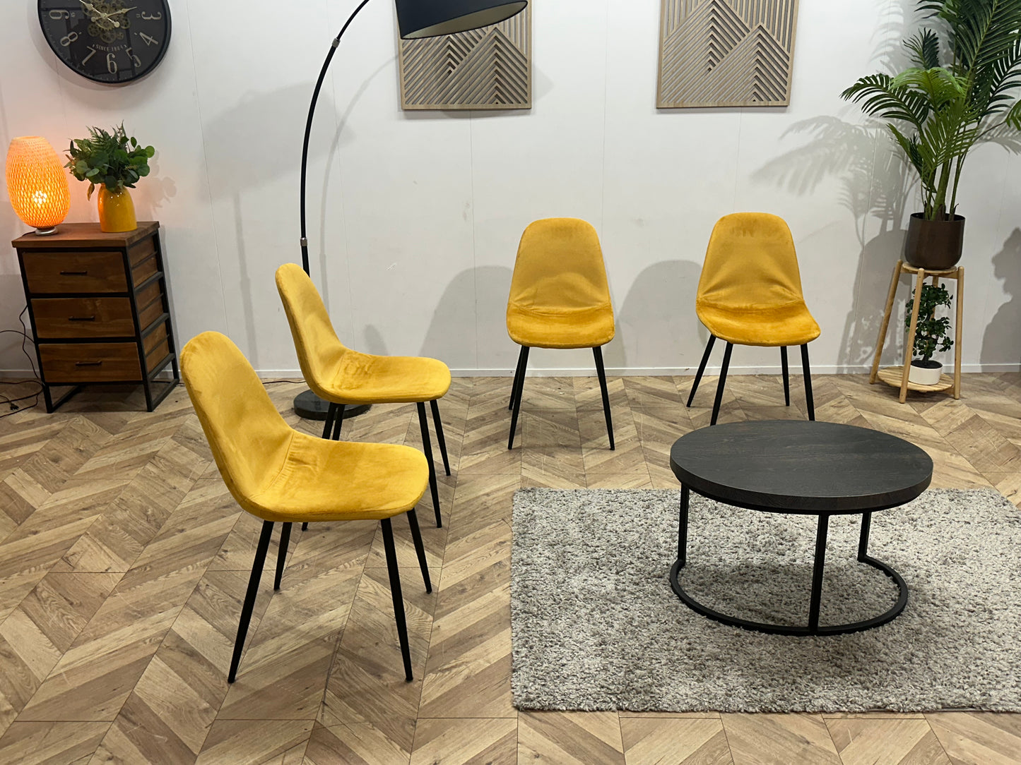 Gele Velvet Eetkamer Stoelen