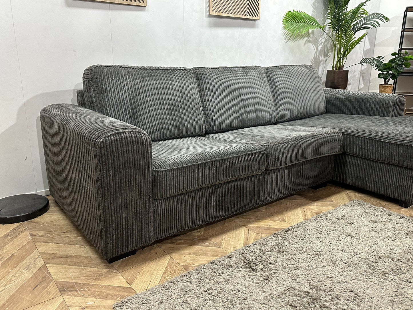 Antraciet Ribstof Hoekbank  ~ Losse Kussens Met Afneembare Hoezen