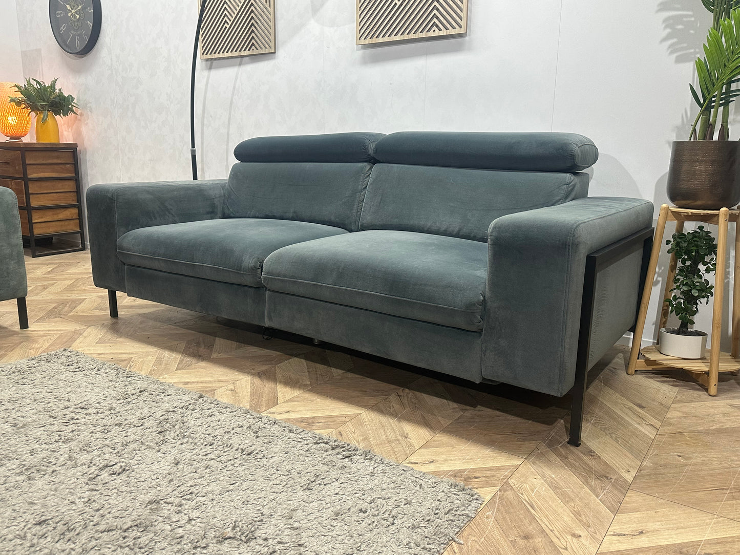 Feelings Blauw/Grijze Velvet 2,5-Zits Bank Inc Groen/Grijze Velvet Fauteuil ~ Verstelbare Hoofdsteunen