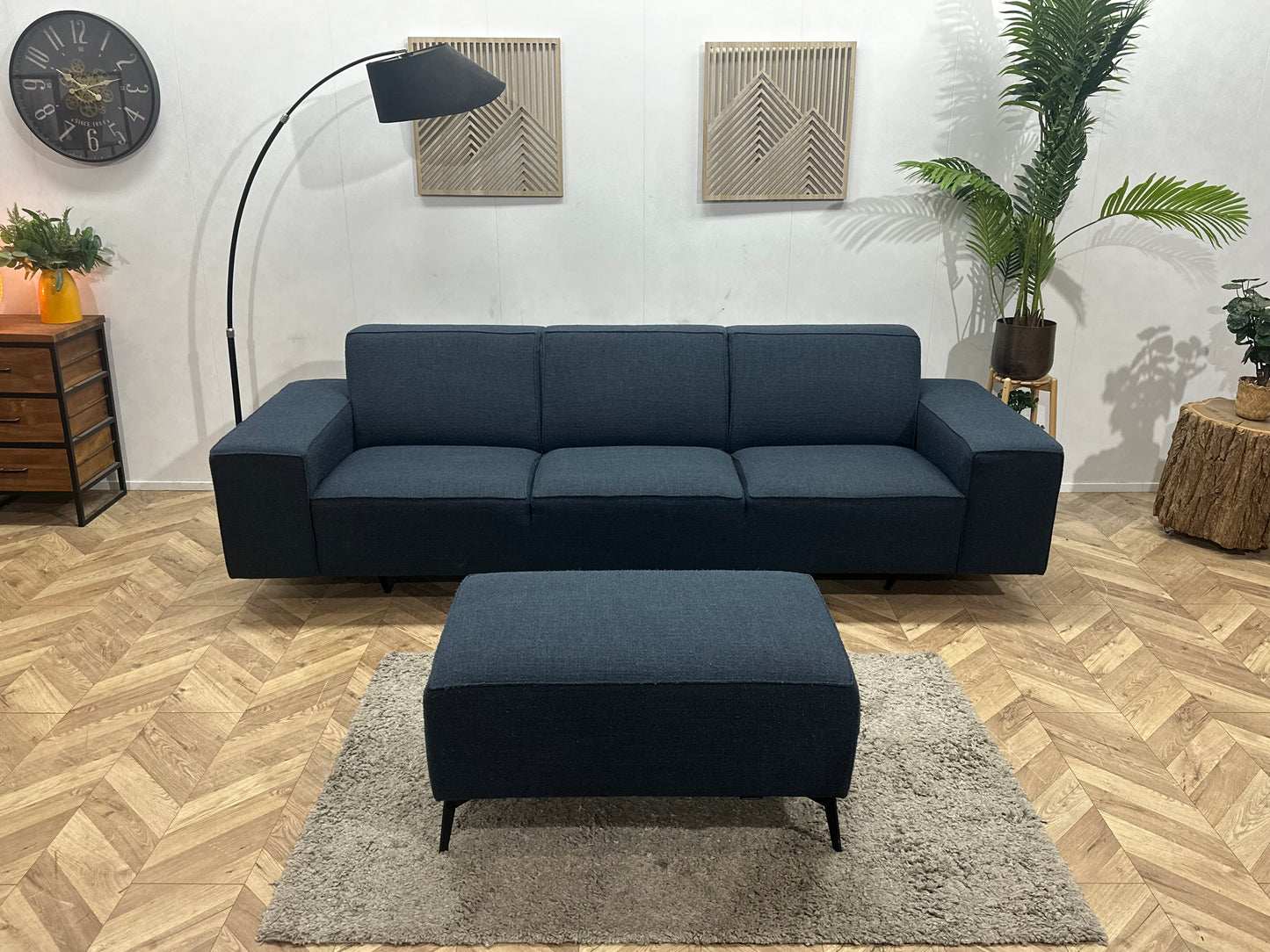 Montèl Blauwe 3-Zits Bank Inc Hocker ~ Vaste Kussens