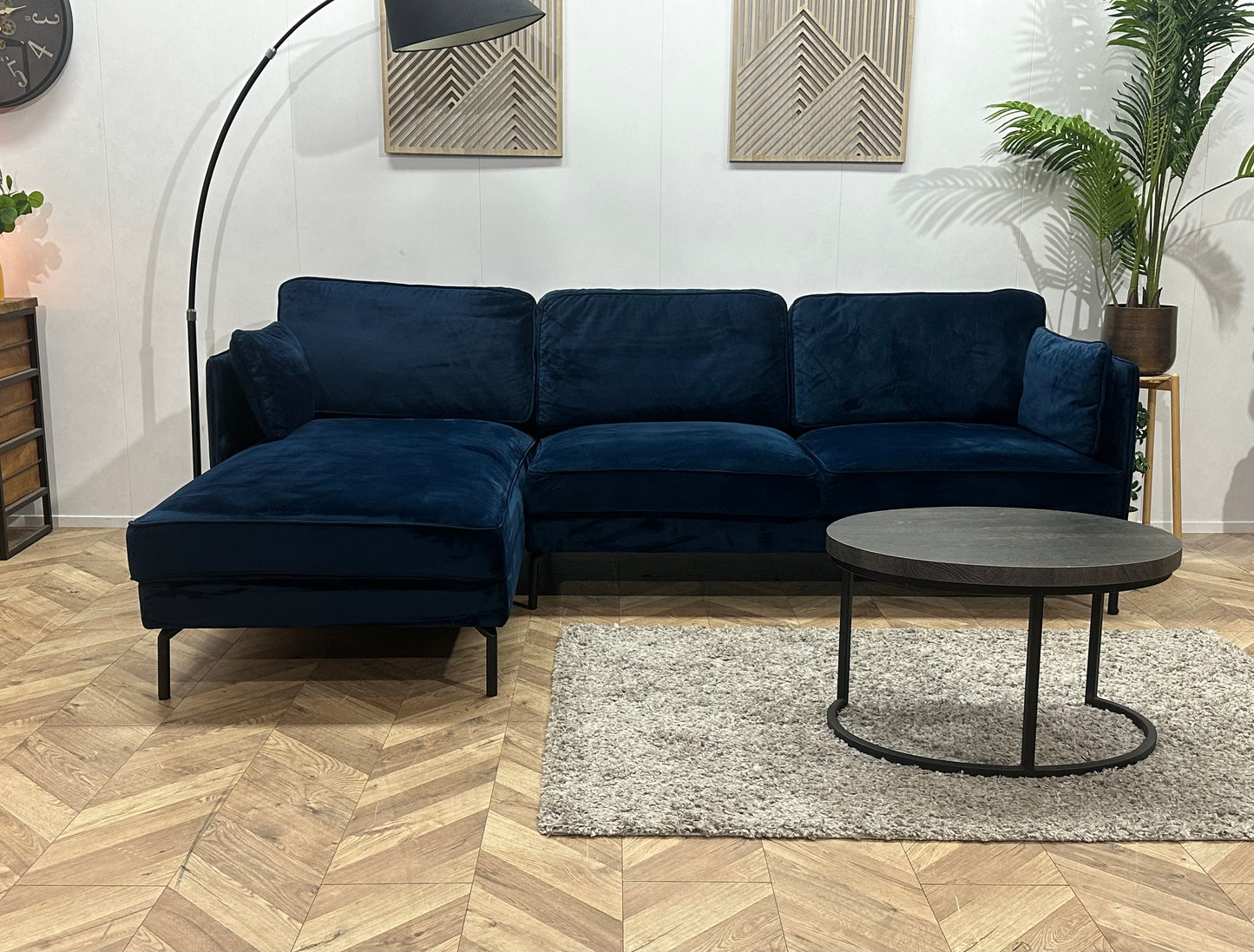 Blauwe Velvet Hoekbank ~ Losse Kussens Met Afneembare Hoezen