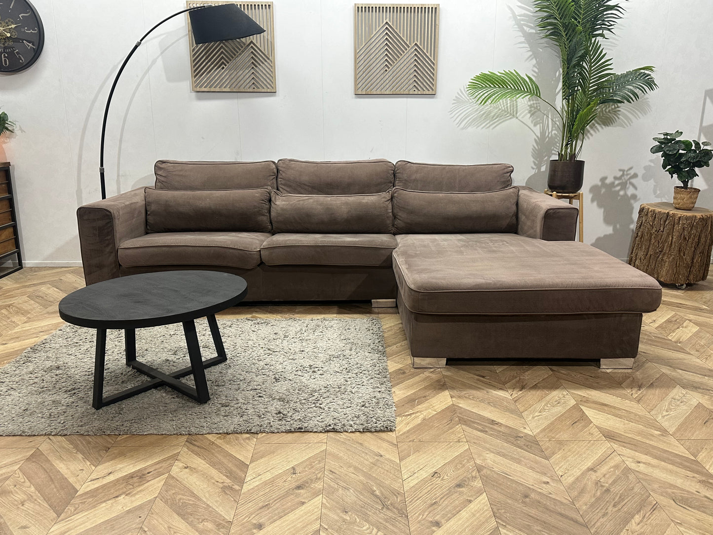 Bruine Velvet Hoekbank ~ Losse Kussens Met Afneembare Hoezen