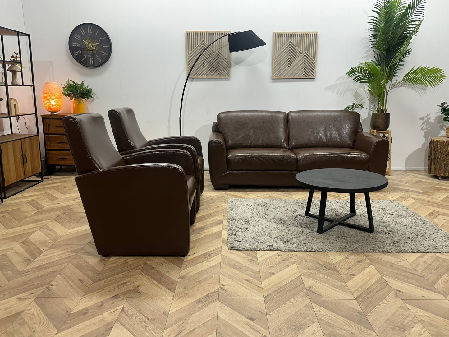 Bruine Echt Lederen 2.5-Zits Bank Inc Fauteuils ~ Geïmpregneerd