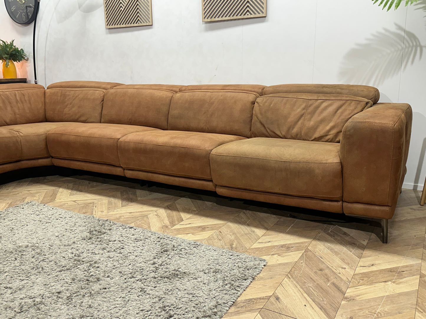 Cognac Bruine Suede Stoffen Hoekbank ~ Relaxfunctie