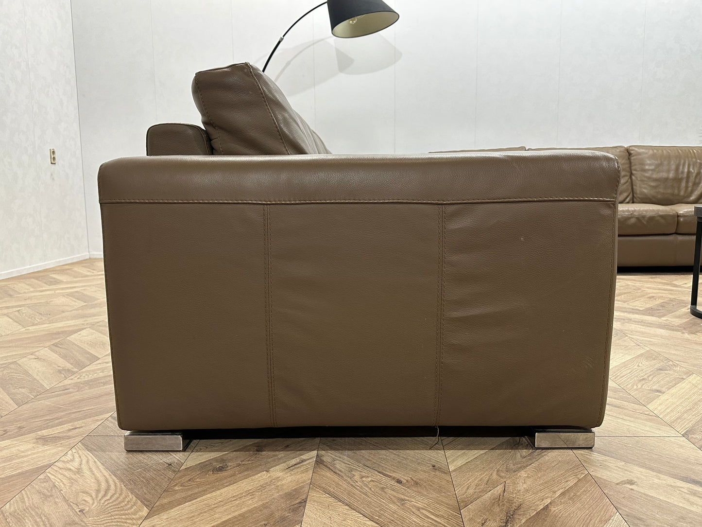 Bruin Echt Lederen Ruime Hoekbank ~ Vaste Kussens