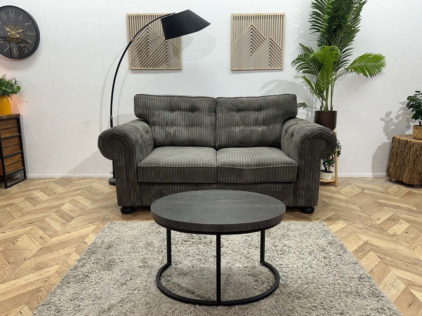 UrbanSofa Antraciet Ribstof 2.5-Zits Bank ~ Losse Kussens Met Afneembare Hoezen