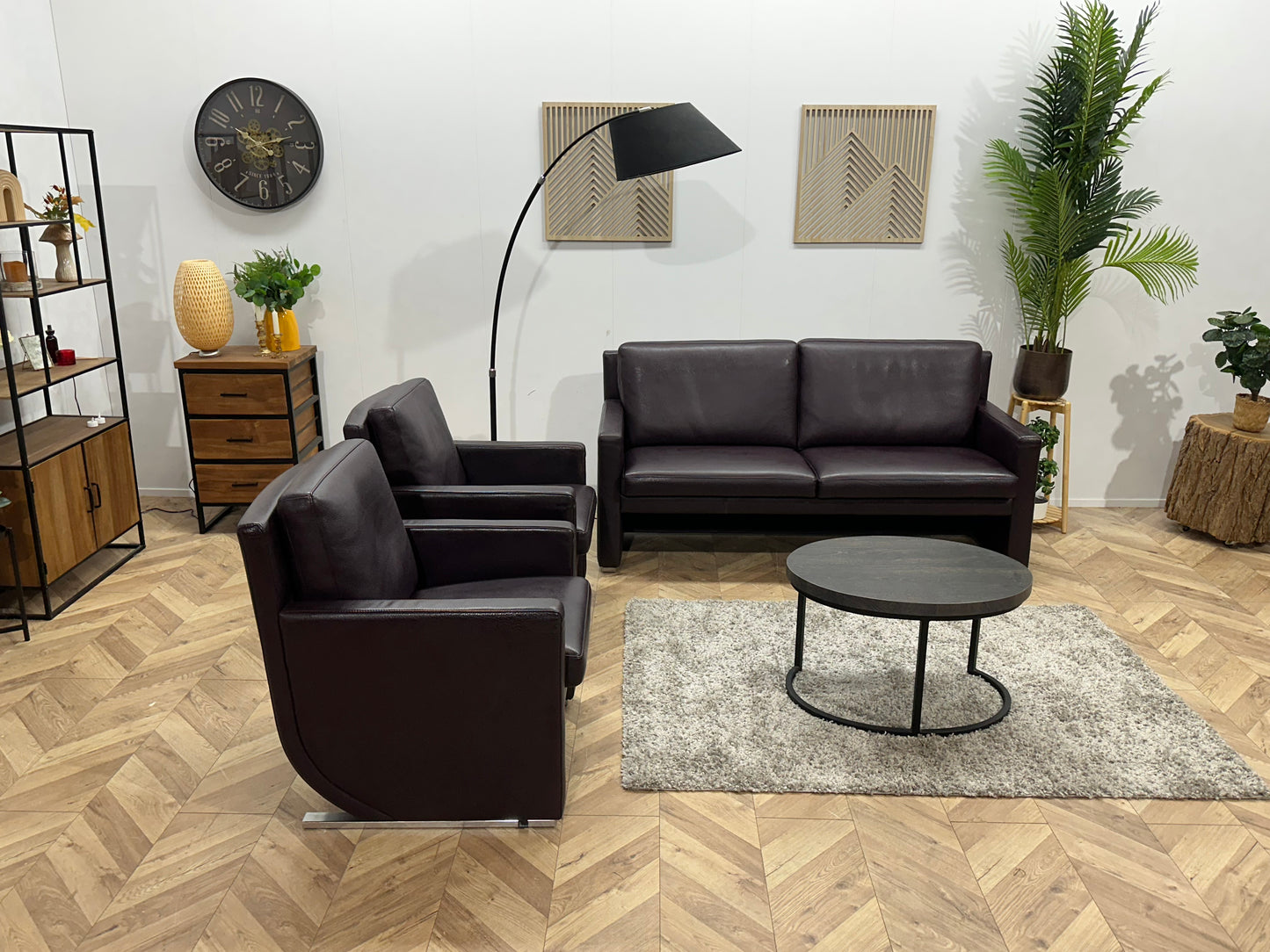 Leolux Paarse Echt Lederen Banken Set ~ Uitschuifbare Zittingen