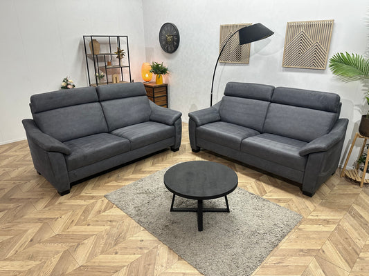 Grijze/Blauwe Suède Stoffen Banken Set ~ Vaste Kussens