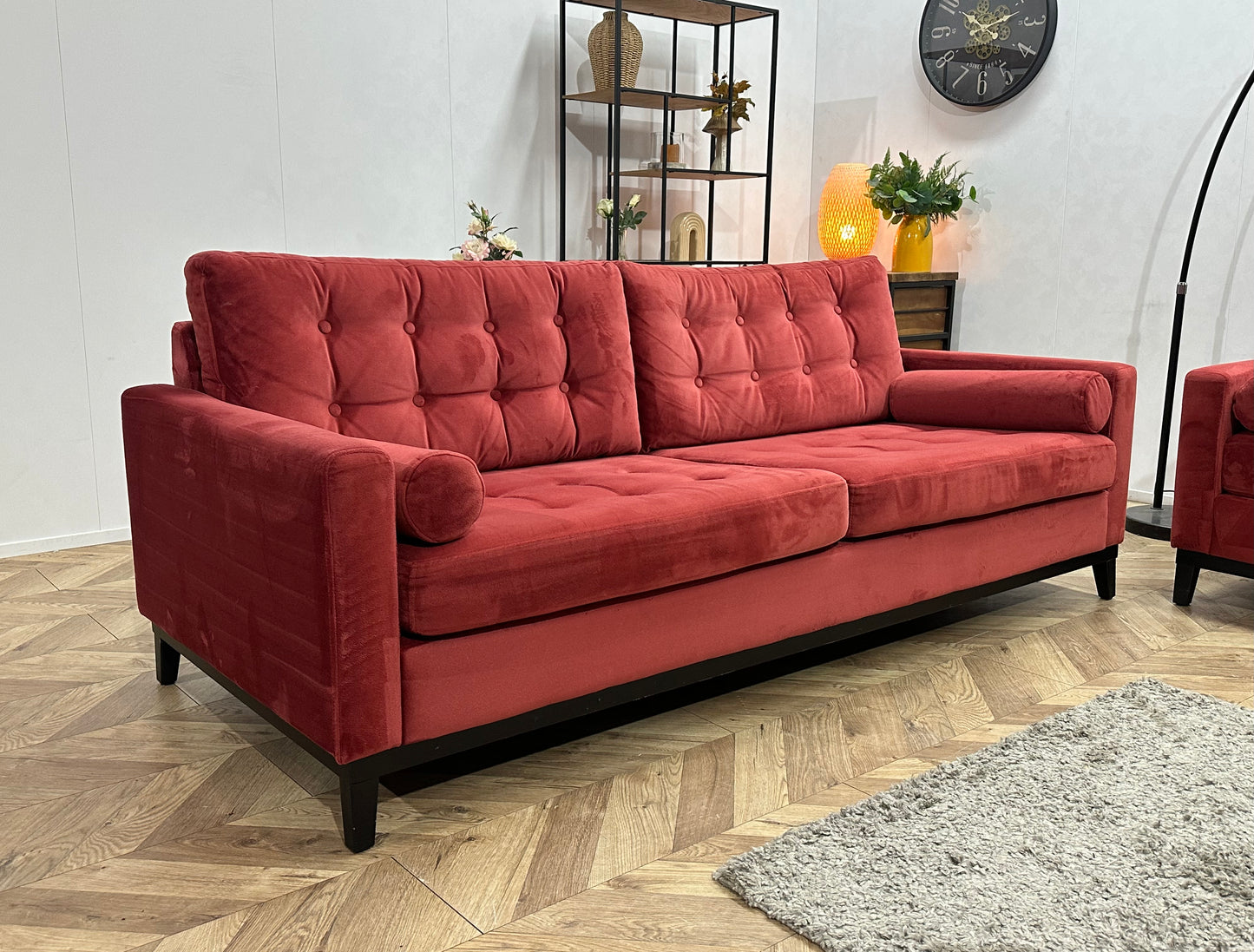 Rode Velvet Banken Set ~ Losse Kussens Met Afneembare Hoezen