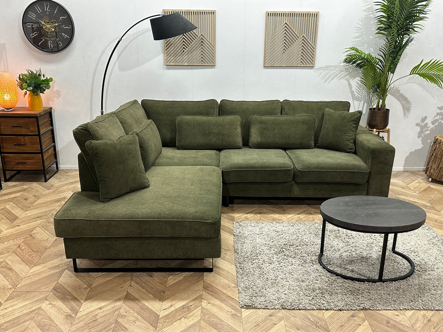 Groene Velvet Hoekbank ~ Losse Kussens Met Afneembare Hoezen