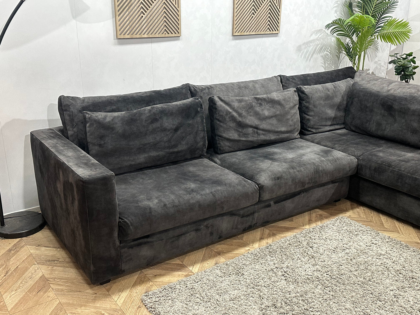 Antraciet Velvet Hoekbank ~ Losse Kussens Met Afneembare Hoezen