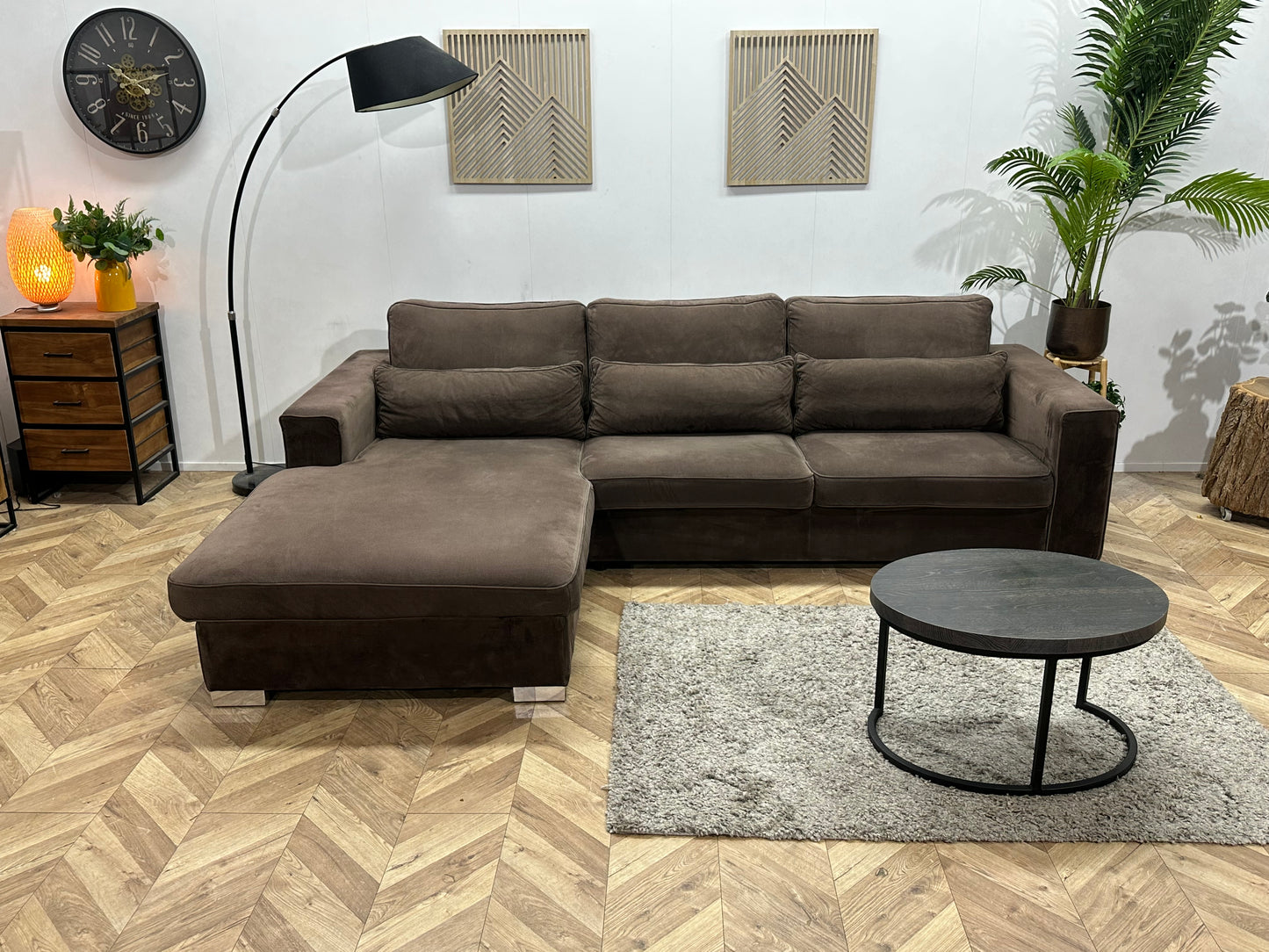 Bruine Velvet Hoekbank ~ Losse Kussens Met Afneembare Hoezen