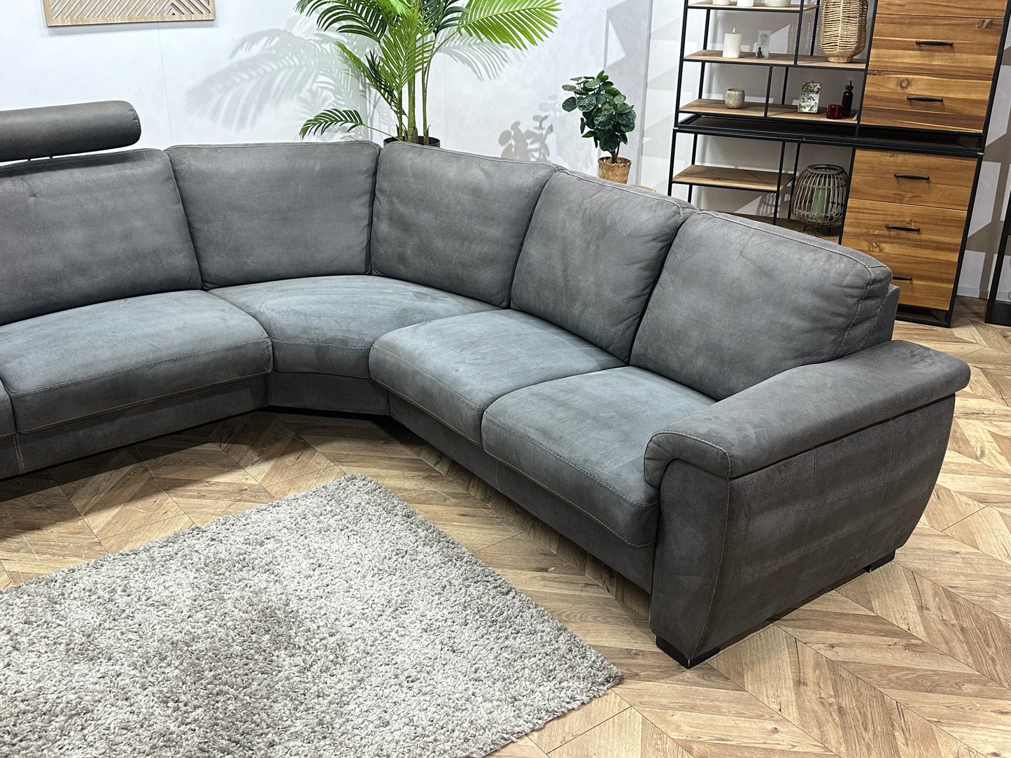 Antraciet Suède Stoffen Hoekbank ~ Vaste Kussens