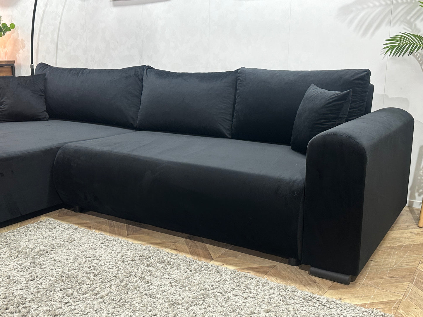 !Showroommodel! Zwarte Velvet Hoekbank