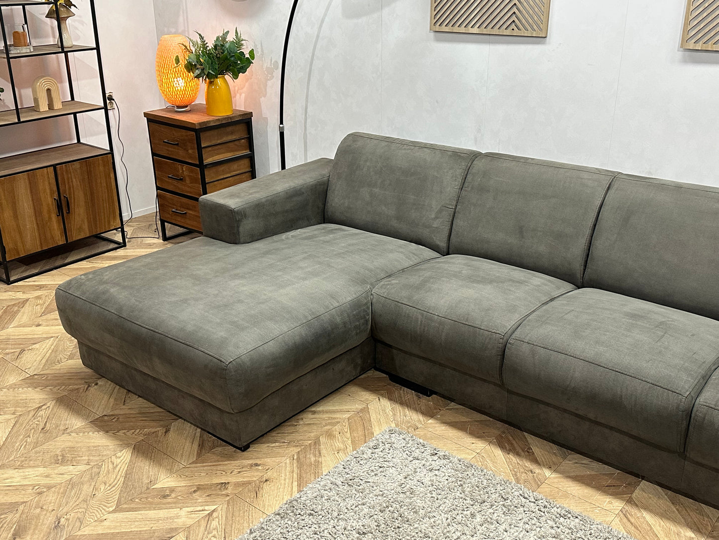 Antraciet Suède Stoffen Hoekbank ~ Vaste Kussens