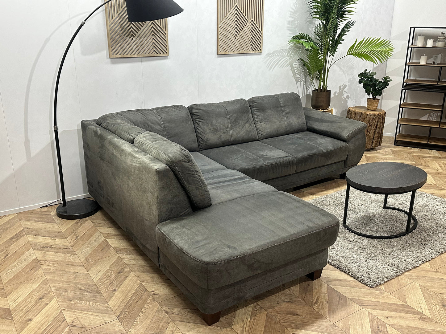Antraciet Suède Stoffen Hoekbank ~ Verstelbare Armsteun