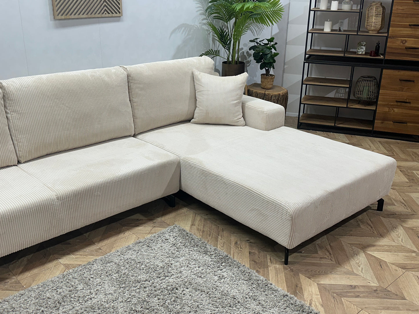 !Showroommodel! Witte/Crème Ribstof Hoekbank