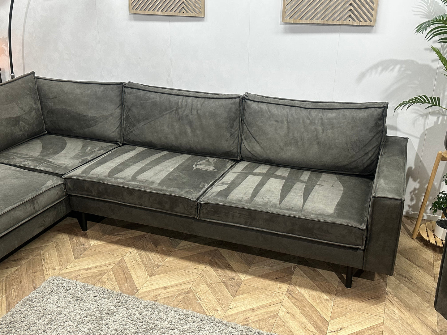 Antraciet Suède Stoffen Hoekbank Inc Fauteuil ~ Losse Kussens Met Afneembare Hoezen