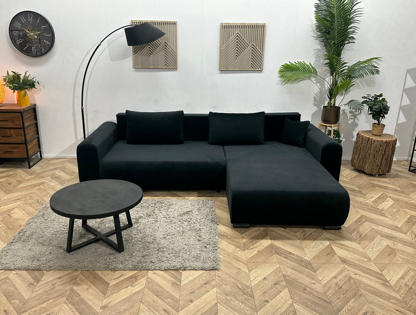 !Showroommodel! Zwarte Velvet Hoekbank