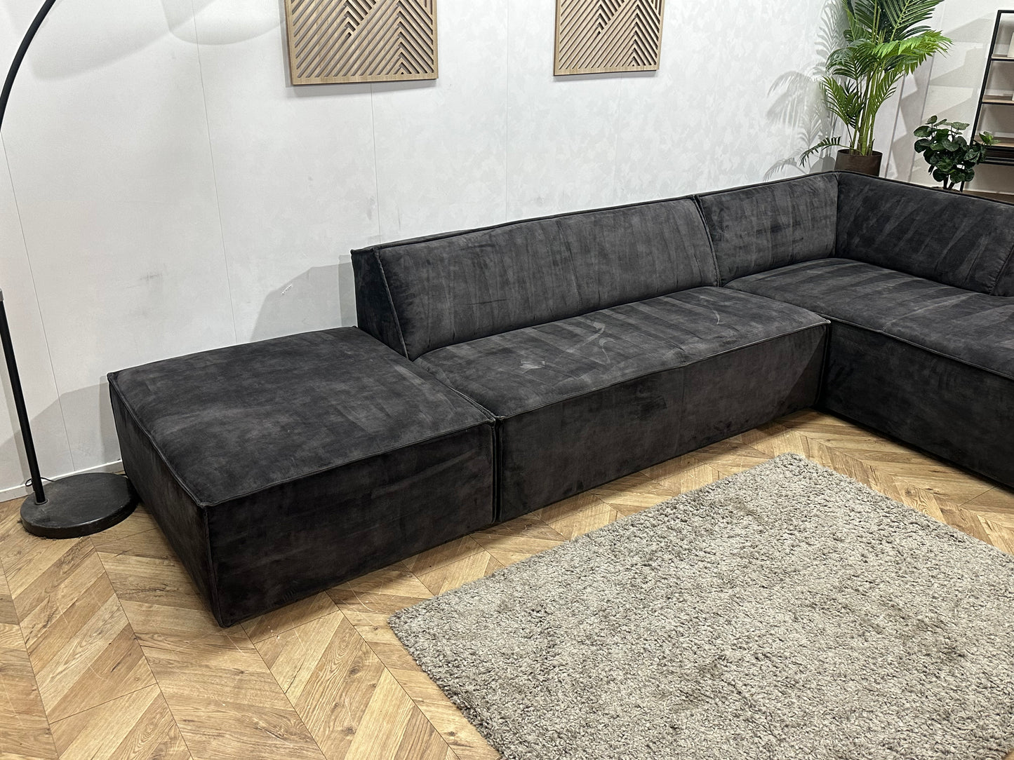 Zwarte Velvet Design Hoekbank ~ Vaste Kussens