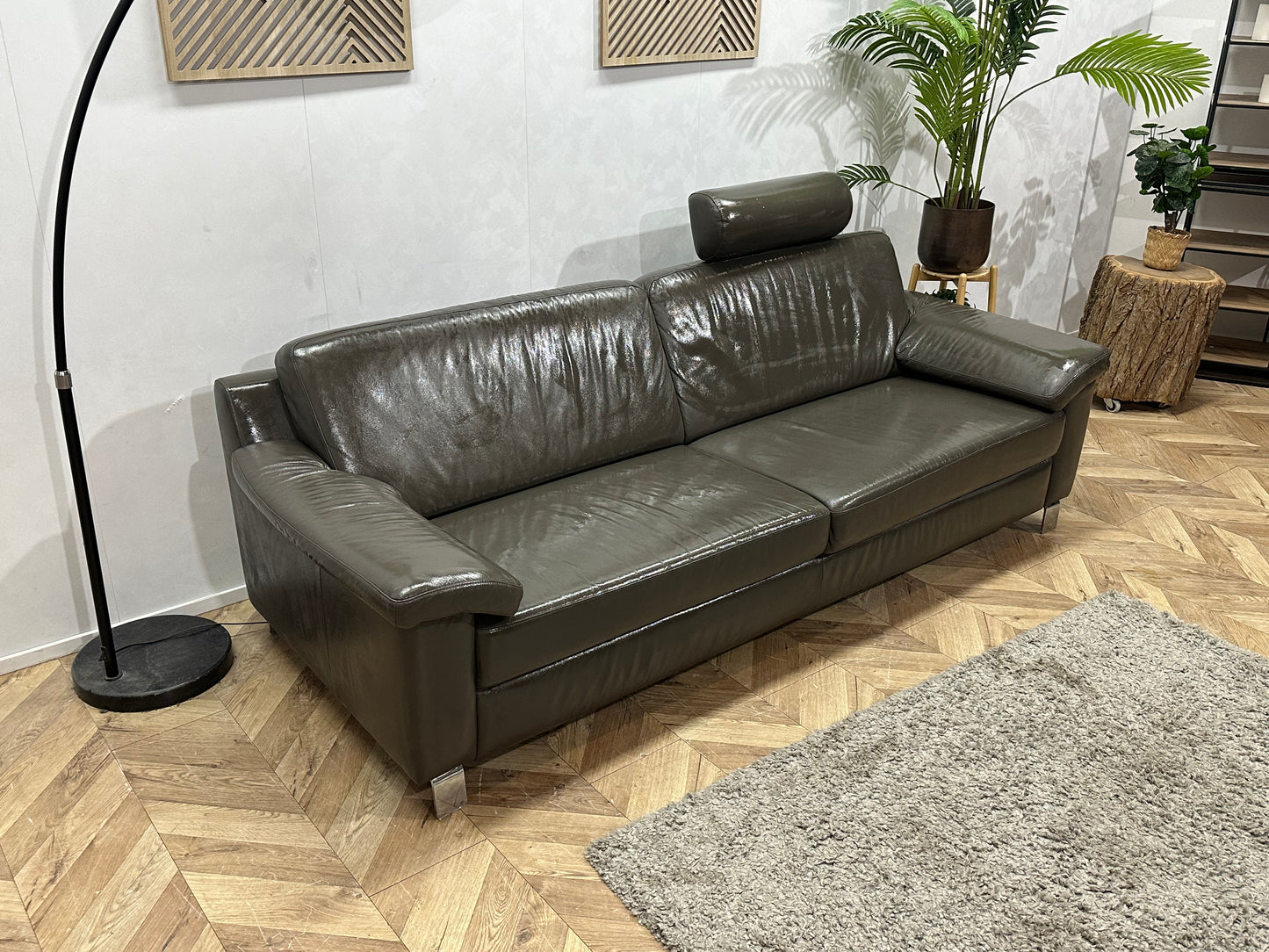 Montèl Antraciet Echt Lederen 2.5-Zits Bank Inc Hocker ~ Geïmpregneerd